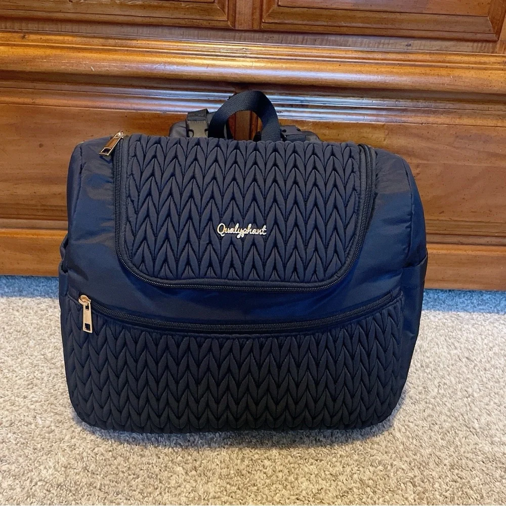 Qualyphant Black Quilted Diaper Bag Backpack